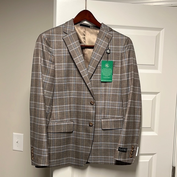 40 regular tan/light blue Ralph Lauren suit jacket - Picture 1 of 5